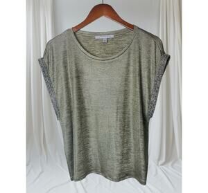 Marc NY Andrew Marc Sage Metallic Diamond Accent Cap Sleeve Blouse Size Large
